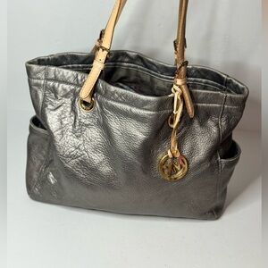 Michael Kors Metallic Grey Gold Hardware Tote Bag